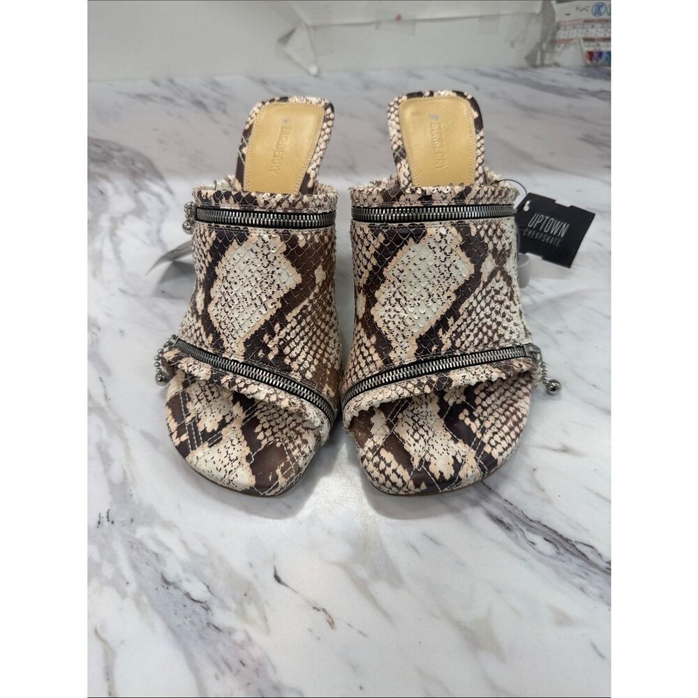 Burberry Brown & Cream Snake-Print Zip-Trim Slide Mules